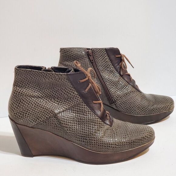 Naot Nadine Gray Wedge Boots EU 41 US 10-10.5 Textured Leather Lace-Up Zipper - Picture 1 of 8